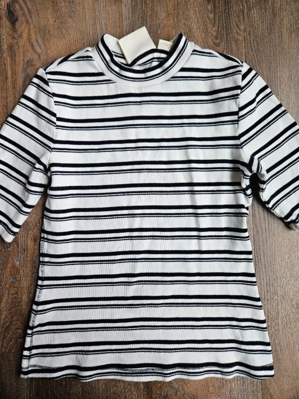 Maeve Anthropologie cotton black white striped t shirt high neck women's x small